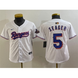Youth Texas Rangers 5 Corey Seager White Gold Stitched Baseball Jersey