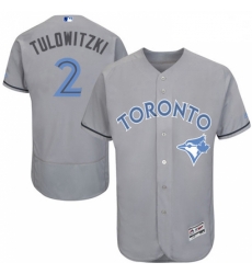 Mens Majestic Toronto Blue Jays 2 Troy Tulowitzki Authentic Gray 2016 Fathers Day Fashion Flex Base Jersey 