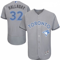 Mens Majestic Toronto Blue Jays 32 Roy Halladay Authentic Gray 2016 Fathers Day Fashion Flex Base MLB Jersey