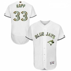 Mens Majestic Toronto Blue Jays 33 JA Happ Authentic White 2016 Memorial Day Fashion Flex Base MLB Jersey