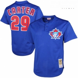 Mens Mitchell and Ness 1997 Toronto Blue Jays 29 Joe Carter Authentic Blue Throwback MLB Jersey