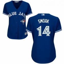 Womens Majestic Toronto Blue Jays 14 Justin Smoak Authentic Blue Alternate MLB Jersey