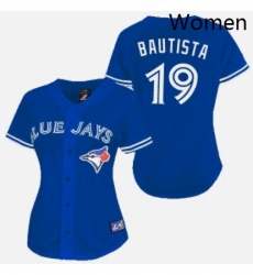 Womens Majestic Toronto Blue Jays 19 Jose Bautista Replica Blue MLB Jersey