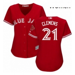 Womens Majestic Toronto Blue Jays 21 Roger Clemens Authentic Scarlet Alternate MLB Jersey