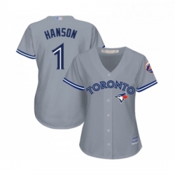 Womens Toronto Blue Jays 1 Alen Hanson Replica Grey Road Baseball Jersey 