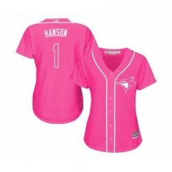 Womens Toronto Blue Jays 1 Alen Hanson Replica Pink Fashion Cool Base Baseball Jersey 