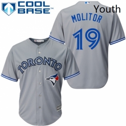 Youth Majestic Toronto Blue Jays 19 Paul Molitor Authentic Grey Road MLB Jersey