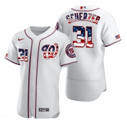 Men Washington Nationals 31 Max Scherzer Men Nike White Fluttering USA Flag Limited Edition Flex Base MLB Jersey