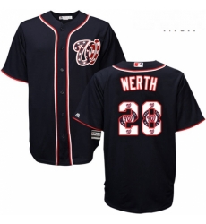 Mens Majestic Washington Nationals 28 Jayson Werth Authentic Navy Blue Team Logo Fashion Cool Base MLB Jersey