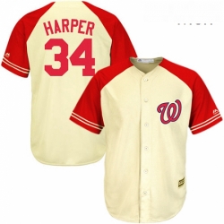 Mens Majestic Washington Nationals 34 Bryce Harper Replica CreamRed Exclusive MLB Jersey