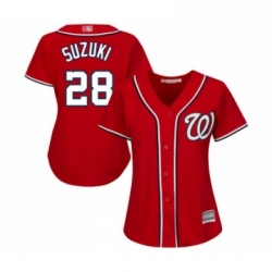 Womens Washington Nationals 28 Kurt Suzuki Replica Red Alternate 1 Cool Base Baseball Jersey 