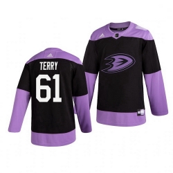 Ducks 61 Troy Terry Black Purple Hockey Fights Cancer Adidas Jersey