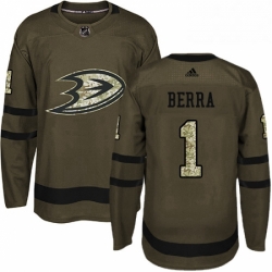 Mens Adidas Anaheim Ducks 1 Reto Berra Premier Green Salute to Service NHL Jersey 