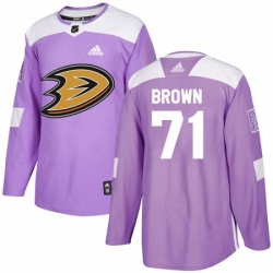 Mens Adidas Anaheim Ducks 71 JT Brown Authentic Purple Fights Cancer Practice NHL Jersey 