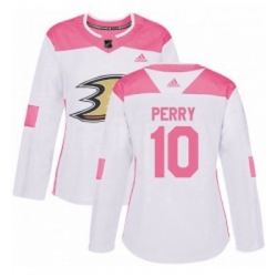 Womens Adidas Anaheim Ducks 10 Corey Perry Authentic WhitePink Fashion NHL Jersey 