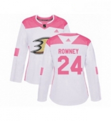 Womens Adidas Anaheim Ducks 24 Carter Rowney Authentic White Pink Fashion NHL Jersey 