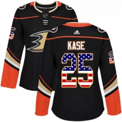 Womens Adidas Anaheim Ducks 25 Ondrej Kase Authentic Black USA Flag Fashion NHL Jersey 