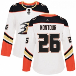 Womens Adidas Anaheim Ducks 26 Brandon Montour Authentic White Away NHL Jersey 