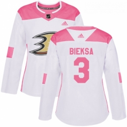 Womens Adidas Anaheim Ducks 3 Kevin Bieksa Authentic WhitePink Fashion NHL Jersey 