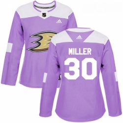 Womens Adidas Anaheim Ducks 30 Ryan Miller Authentic Purple Fights Cancer Practice NHL Jersey 