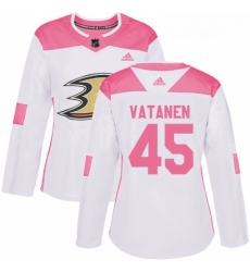 Womens Adidas Anaheim Ducks 45 Sami Vatanen Authentic WhitePink Fashion NHL Jersey 