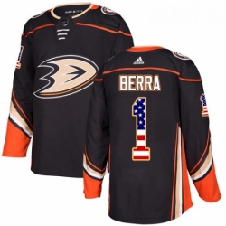 Youth Adidas Anaheim Ducks 1 Reto Berra Authentic Black USA Flag Fashion NHL Jersey 