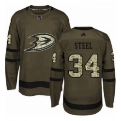 Youth Adidas Anaheim Ducks 34 Sam Steel Premier Green Salute to Service NHL Jersey 