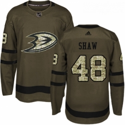 Youth Adidas Anaheim Ducks 48 Logan Shaw Premier Green Salute to Service NHL Jersey 