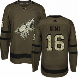 Mens Adidas Arizona Coyotes 16 Max Domi Premier Green Salute to Service NHL Jersey 