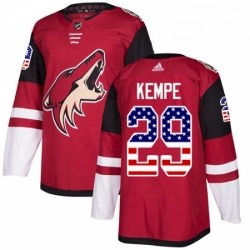 Mens Adidas Arizona Coyotes 29 Mario Kempe Authentic Red USA Flag Fashion NHL Jersey 