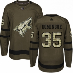 Mens Adidas Arizona Coyotes 35 Louis Domingue Authentic Green Salute to Service NHL Jersey 