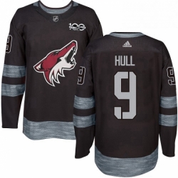 Mens Adidas Arizona Coyotes 9 Bobby Hull Authentic Black 1917 2017 100th Anniversary NHL Jersey 