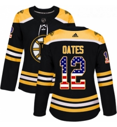 Womens Adidas Boston Bruins 12 Adam Oates Authentic Black USA Flag Fashion NHL Jersey 