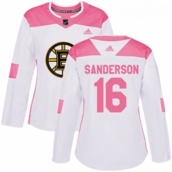 Womens Adidas Boston Bruins 16 Derek Sanderson Authentic WhitePink Fashion NHL Jersey 