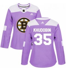 Womens Adidas Boston Bruins 35 Anton Khudobin Authentic Purple Fights Cancer Practice NHL Jersey 