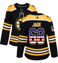 Womens Adidas Boston Bruins 68 Jaromir Jagr Authentic Black USA Flag Fashion NHL Jersey 