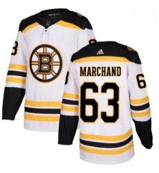 Youth Adidas Boston Bruins 63 Brad Marchand Authentic White Away NHL Jersey 