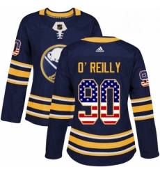 Womens Adidas Buffalo Sabres 90 Ryan OReilly Authentic Navy Blue USA Flag Fashion NHL Jersey 