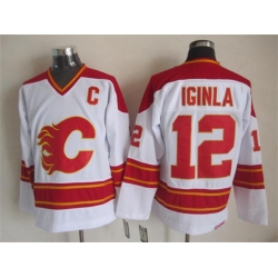 Calgary Flames #12 Jarome Iginla White CCM Throwback Stitched NHL Jersey