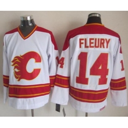 Calgary Flames  #14 Theoren Fleury White CCM Throwback Stitched NHL Jersey