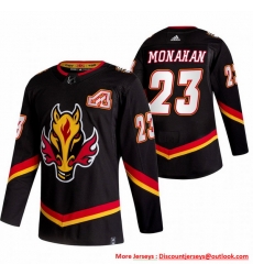 Men Calgary Flames 23 Sean Monahan Black Adidas 2020 21 Reverse Retro Alternate NHL Jersey