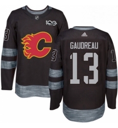 Mens Adidas Calgary Flames 13 Johnny Gaudreau Authentic Black 1917 2017 100th Anniversary NHL Jersey 