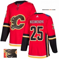 Mens Adidas Calgary Flames 25 Joe Nieuwendyk Authentic Red Fashion Gold NHL Jersey 