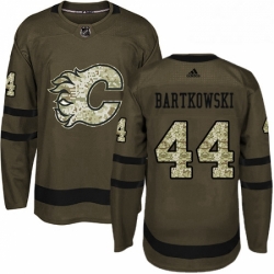 Mens Adidas Calgary Flames 44 Matt Bartkowski Authentic Green Salute to Service NHL Jersey 