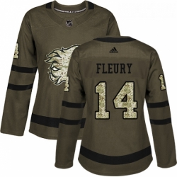 Womens Adidas Calgary Flames 14 Theoren Fleury Authentic Green Salute to Service NHL Jersey 