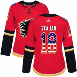 Womens Adidas Calgary Flames 18 Matt Stajan Authentic Red USA Flag Fashion NHL Jersey 