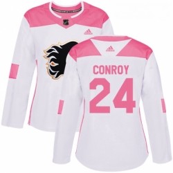 Womens Adidas Calgary Flames 24 Craig Conroy Authentic WhitePink Fashion NHL Jersey 