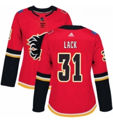 Womens Adidas Calgary Flames 31 Eddie Lack Authentic Red Home NHL Jersey 