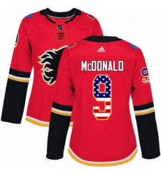 Womens Adidas Calgary Flames 9 Lanny McDonald Authentic Red USA Flag Fashion NHL Jersey 