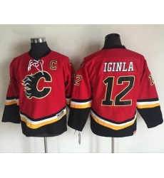 Flames #12 Jarome Iginla Red Black CCM Throwback Stitched Youth NHL Jersey